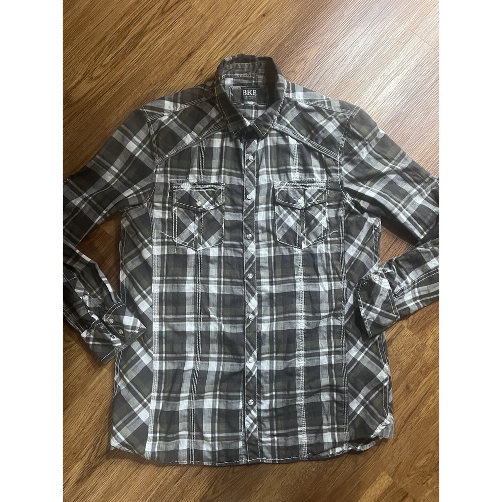 BKE Mens Western Shirt XL Athletic Fit Long Sleeve Pearl Snap Button Up Plaid